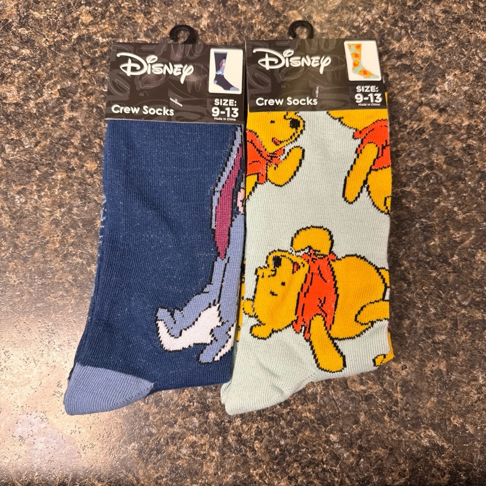Disney Men's Crew Socks Set - Navy Blue & Light Blue with Winnie the Pooh